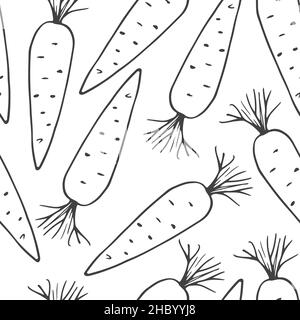 Carrot Vegetables seamless pattern. Vegetarian healthy bio food background, Vegan organic eco products. Vector illustration. Stock Vector