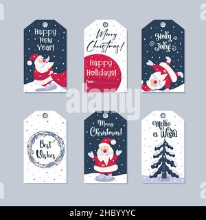 Christmas gift tags set with decorative elements. Vector illustration. Stock Vector