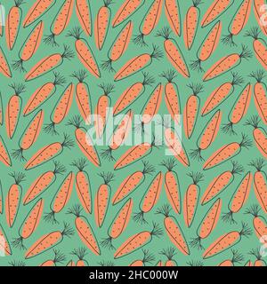 Carrot Vegetables seamless pattern. Vegetarian healthy bio food background, Vegan organic eco products. Vector illustration. Stock Vector