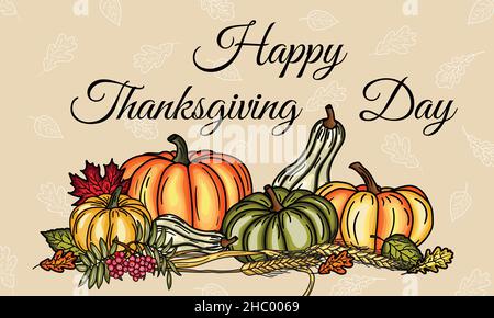 Happy Thanksgiving Day greeting banner. Traditional holiday poster Stock Vector