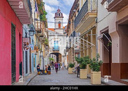 Alley with bars and restaurants in the colonial city centre Old Havana, La Habana on the island Cuba, Caribbean Stock Photo
