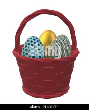 Easter Eggs in Dark Red Basket Stock Vector