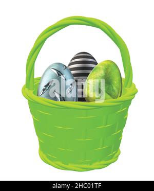 Easter Eggs in Neon Green Basket Stock Vector