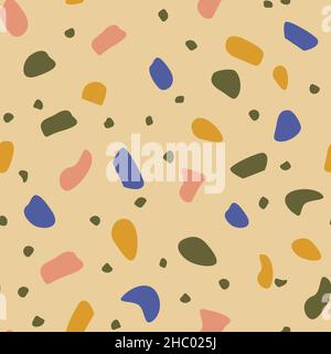Terrazzo geometric textures. Abstract seamless patterns with colorful shapes. Creative vector illustration for backdrop, textile print, flooring vector illustration Stock Vector