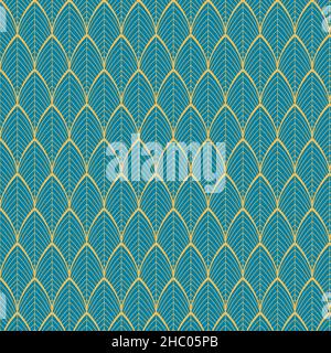 Abstract seamless pattern in turquoise and gold. Beautiful wallpaper ideal for background use Stock Vector