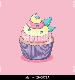 Kawaii cupcake , doodle style vector illustration Stock Vector