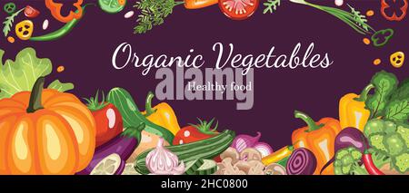 Vegetables. Vector food illustrations: tomato, beet, pepper, cucumber, broccoli, carrot, pumpkin, rosemary, potato, radish, mushroom, chili and garlic Stock Vector