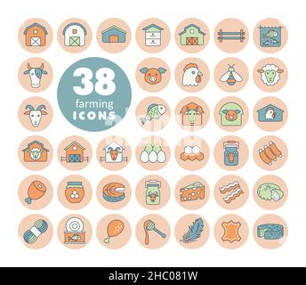 Farm animal flat icons set. Animal food sign. Graph symbol for your web site design, logo, app, UI. Vector illustration, EPS10. Stock Vector