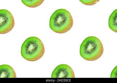 Kiwi slices, top view of kiwi slices isolated on white background. Tropical fruits pattern background. Stock Photo