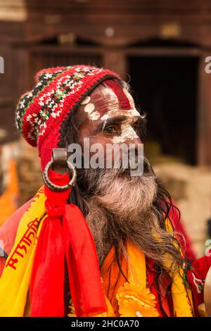 A sadhu, Hindu ascetic or holy man in Hanuman Dhoka Durbar Square in Kathmandu, Nepal. Stock Photo