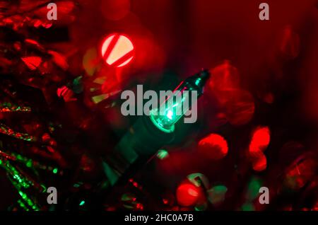 Multi-colored string lights create a festive Christmas backdrop, Dec. 27, 2017, in Coden, Alabama. Stock Photo