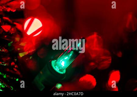 Multi-colored string lights create a festive Christmas backdrop, Dec. 27, 2017, in Coden, Alabama. Stock Photo