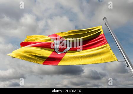 The flag of Ulster is a historic banner based on the coat of arms of Ulster Stock Photo