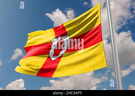 The flag of Ulster is a historic banner based on the coat of arms of Ulster Stock Photo