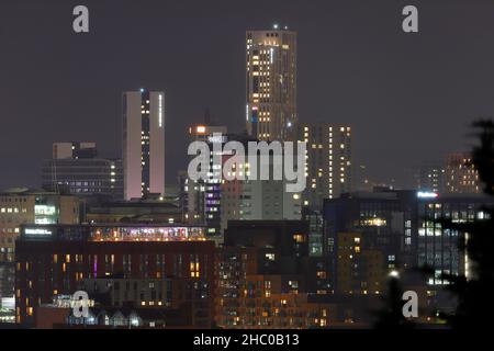 Cluster of tall buildings in the Arena Quarter area of Leeds City Centre. Altus House is currently the tallest building in Yorkshire Stock Photo