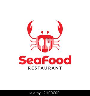 little crab with spoon fork logo design vector graphic symbol icon sign illustration creative idea Stock Vector