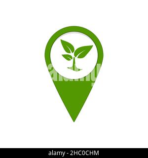 Eco location green map pin with growing tree Stock Vector