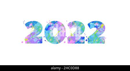 2022 New Year banner. Creative vector typography digits with multicolored spots of paint on a white background. Template for Christmas flyer, greeting card, brochure. Stock Vector
