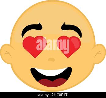 Vector emoticon illustration of a bald man's face with heart-shaped eyes and an expression of love Stock Vector