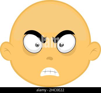 Vector illustration of the face of a bald and yellow cartoon character, with an angry expression Stock Vector