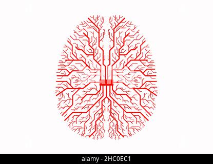 Printed circuit in the shape of a human brain Stock Photo