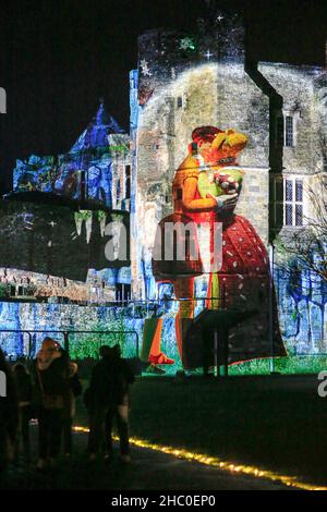 Cowdray Park, Midhurst. 22nd December 2021. An illuminated, after dark, festive light trail held in the grounds of the historic Cowdray estate, in the heart of the stunning South Downs National Park. Inspired by the theme ‘Joy' the work created by a select band of international artists casts the landscape in a new light, illuminating the nights sky, with millions of sparkling lights, interactive installations and joyful sounds. Credit: james jagger/Alamy Live News Stock Photo