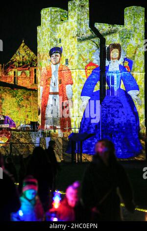 Cowdray Park, Midhurst. 22nd December 2021. An illuminated, after dark, festive light trail held in the grounds of the historic Cowdray estate, in the heart of the stunning South Downs National Park. Inspired by the theme ‘Joy' the work created by a select band of international artists casts the landscape in a new light, illuminating the nights sky, with millions of sparkling lights, interactive installations and joyful sounds. Credit: james jagger/Alamy Live News Stock Photo