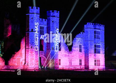 Cowdray Park, Midhurst. 22nd December 2021. An illuminated, after dark, festive light trail held in the grounds of the historic Cowdray estate, in the heart of the stunning South Downs National Park. Inspired by the theme ‘Joy' the work created by a select band of international artists casts the landscape in a new light, illuminating the nights sky, with millions of sparkling lights, interactive installations and joyful sounds. Credit: james jagger/Alamy Live News Stock Photo