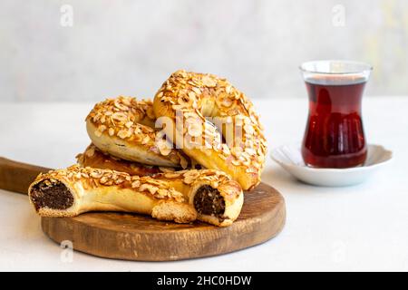 Turkish Ay coregi / Croissant with chocolate cocoa and raisin Stock ...