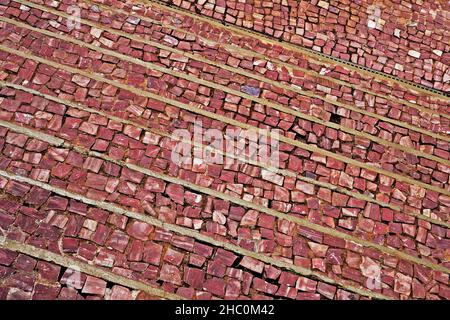 Red mosaic on the stairs Stock Photo