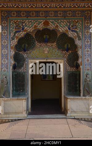 Peacock gate in the courtyard of the City Palace Stock Photo