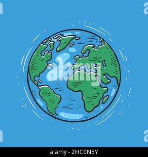 Planet Earth. World map or globe in cartoon style. Environment, ecology concept Stock Vector