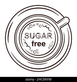 Sugar free diet coffee drink in cup line icon. Not sweet cappuccino, sugarless hot latte, tea. Low calorie slimming beverage. Diabetes food. Vector Stock Vector
