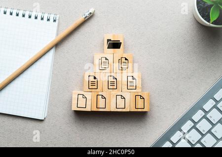 Concept document management system or DMS. Cataloging and structural archiving of folders and files Stock Photo
