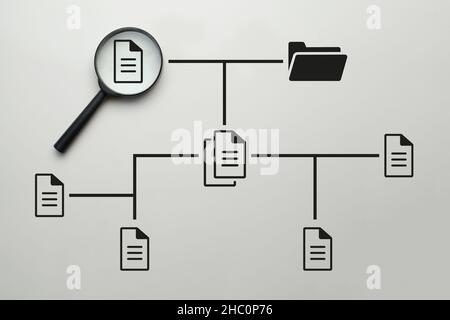 Concept document management system or DMS. Search for files in the system Stock Photo