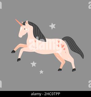 Cute unicorn with pink mane simple cartoon vector illustration