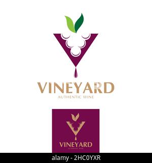 V logo, alphabet, Vineyard theme Stock Vector