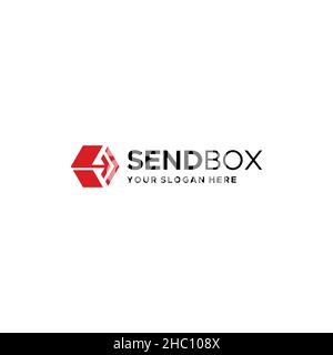 Minimalist SEND BOX directions hexagon logo design Stock Vector