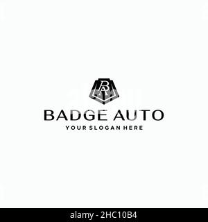 Modern flat initial BA BADGE AUTO logo design Stock Vector