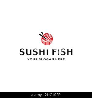 Modern flat colorful SUHI FISH salmon logo design Stock Vector