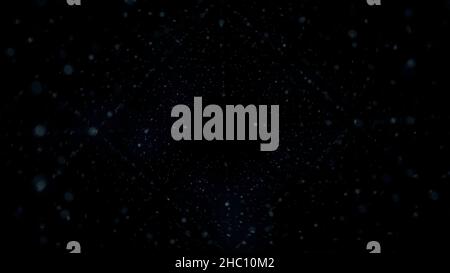 Many rows of blurred dots forming a space tunnel on black background, seamless loop. Giant cloud of dots moving and spinning in the dark. Stock Photo