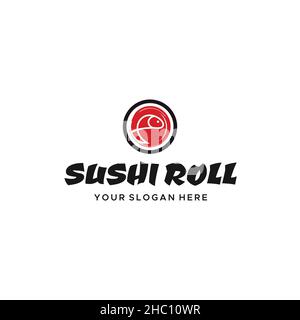 Modern flat colorful SUSHI ROLL meat logo design  Stock Vector