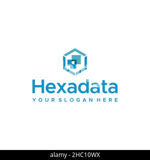 minimalist HEXA DATA hexagon notepad logo design Stock Vector