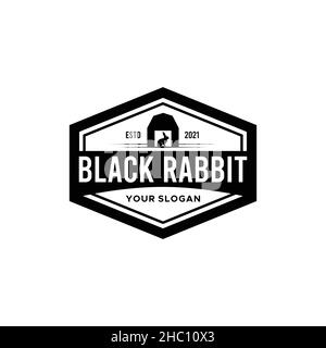 Vintage badge BLACK RABBIT BUILDING logo design Stock Vector