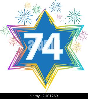Israel 74 Independence Day Anniversary Celebration, Yom Ha'atzmaut, with Star of David and fireworks. Stock Vector
