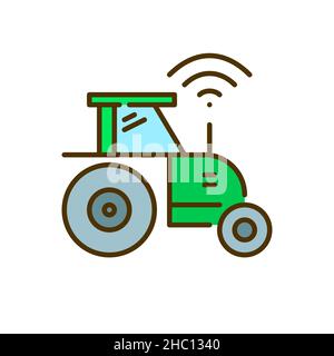 Automated unmanned tractor. Smart farming modern technology. Pixel perfect, editable stroke color icon Stock Vector