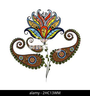 Illustration of a raster element of paisley of different shapes with patterns on a white isolated background. High quality illustration Stock Photo