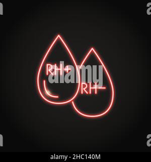 Neon Rh factor icon in line style. Drops of blood with text. Vector illustration. Stock Vector