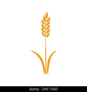 Wheat, barley, rice icon. Hand drawn sketch style oat with grain. Wheat isolated vector illustration. Golden color barley. Stock Vector