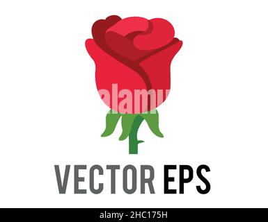 The isolated vector red rose flower icon with green stem and leaves Stock Vector